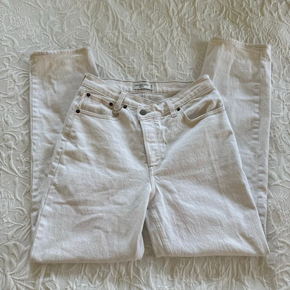 Abercrombie & Fitch The Dad High Rise White Crossover Straight Jeans 28/6